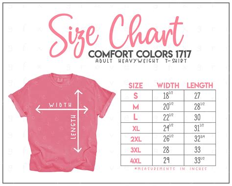 Comfort Colors 1717 Size Chart Comfort Colors Short Sleeve Etsy
