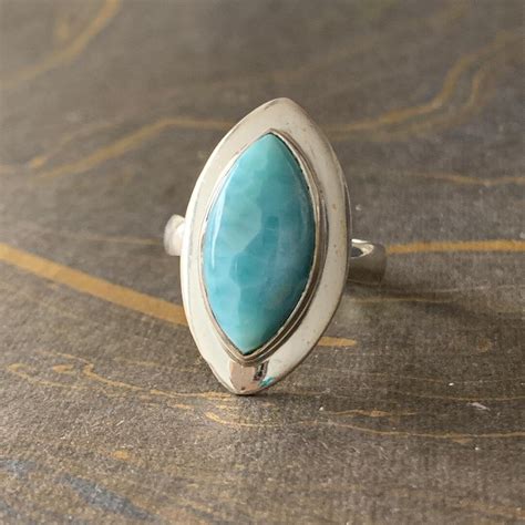 Blue Color Larimar Marquise Shape Gemstone Silver Ring 925 Etsy Uk