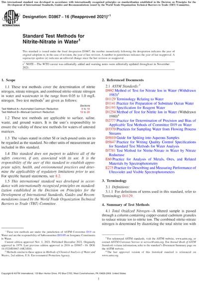 Astm D E Standard Test Methods For Nitrite Nitrate In Water Hot