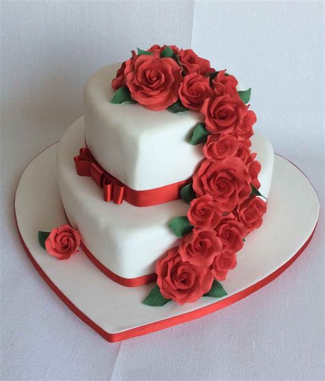 Michaela 2 Tier Heart Shaped Wedding Cake With Cascade Of Red Sugar Roses Wedding Cake Red