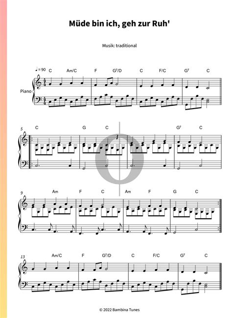 M De Bin Ich Geh Zur Ruh Sheet Music Piano Solo Oktav
