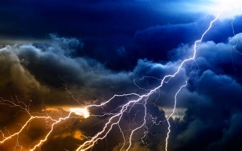 Lightning Storm Rain Clouds Sky Nature Thunderstorm