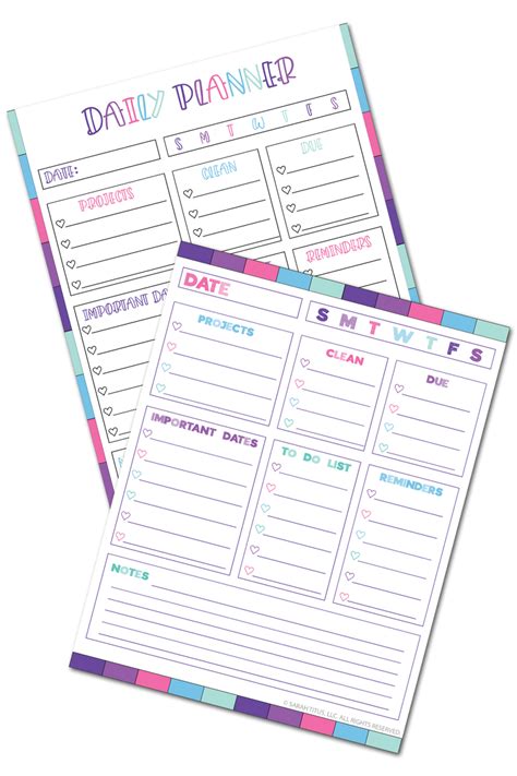 Colorful Daily Planner Pages Sarah Titus Llc