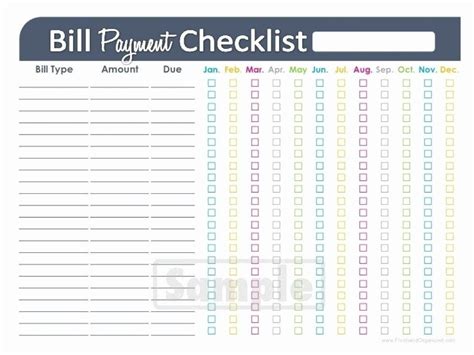 Take Free Printable Payment Checklist Worksheets Best Calendar Example