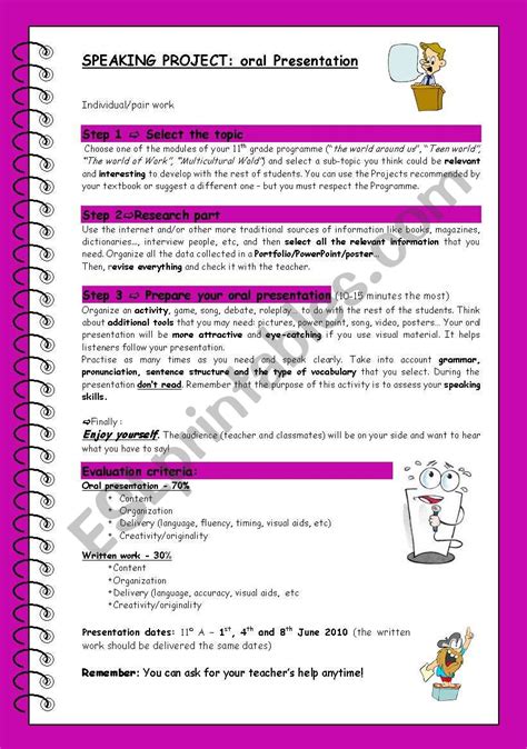 Speaking Project Oral Presentation Esl Worksheet By Ana B