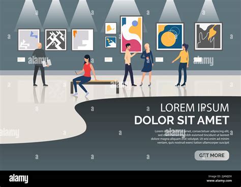 página de diapositivas con personas que visitan la ilustración vectorial del museo galería de