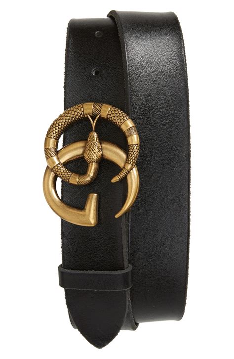 Gucci Leather Belt With Double G Buckle With Snake In Black Modesens