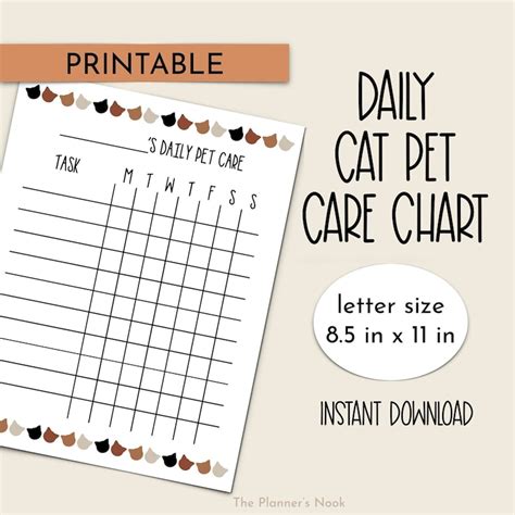 Printable Daily Cat Pet Care Chart Weekly Cat Care Schedule Cat Tasks