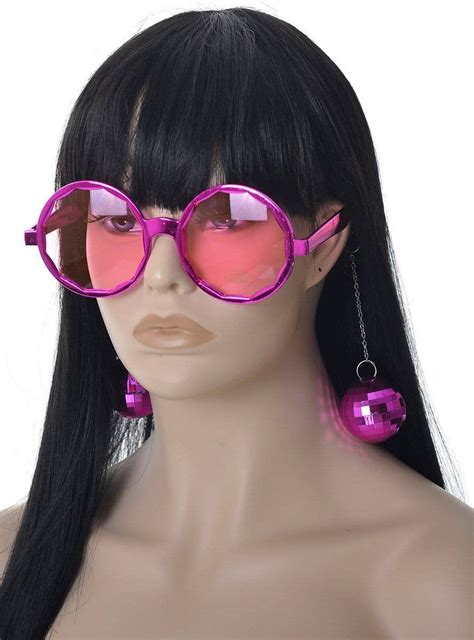 Pink Round 70s Disco Ball Glasses 1970s Pink Costume Glasses