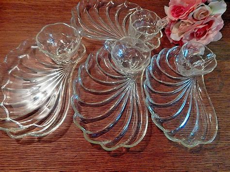 Hazel Atlas Snack Set Clear Glass Cups Plates Vintage Sea Etsy