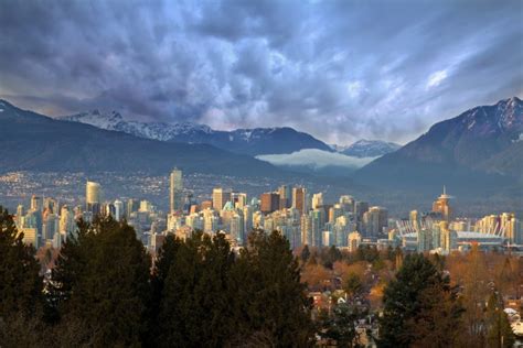 Vancouver Bc City Skyline With Mountains Kanadapluskanadaplus