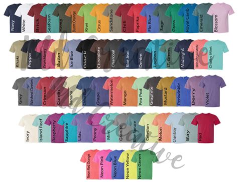 Comfort Colors 1717 Color Chart Digital File Garment Dyed
