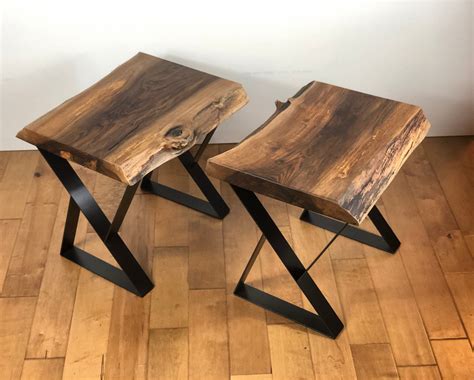 In Stock Live Edge Walnut End Tables Set Of 2 Rustic Side Etsy Live