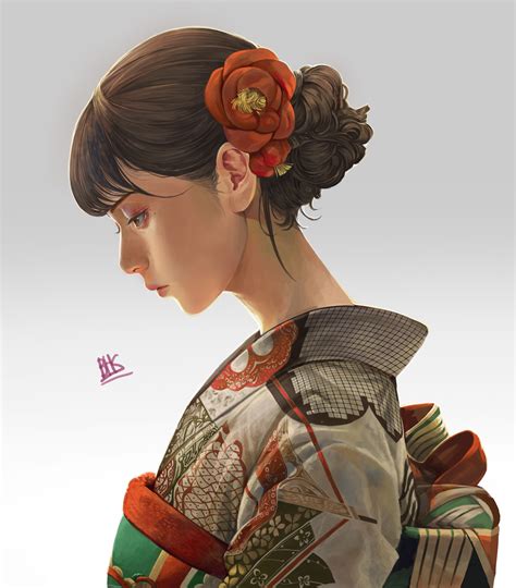 artstation japanese girl kimono