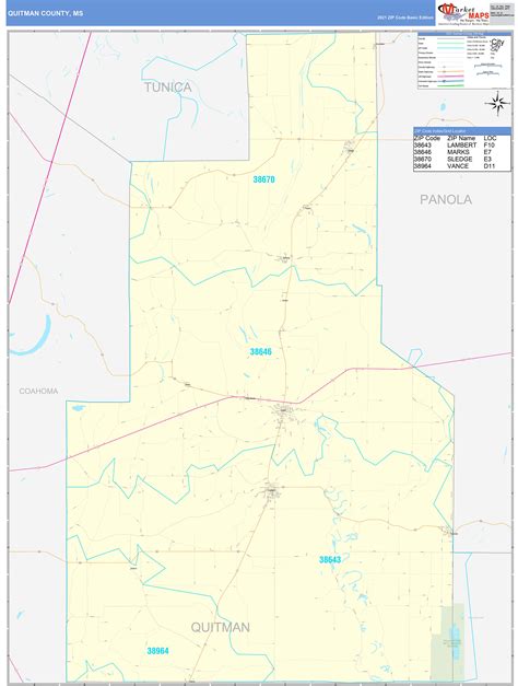 Quitman County Ms Zip Code Wall Map Basic Style By Marketmaps