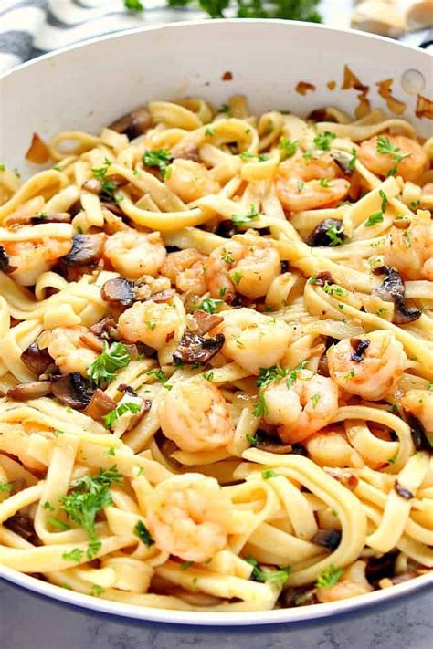 Cook pasta according to package directions for al dente. Garlic Butter Mushroom Shrimp Pasta Recipe - quick and ...