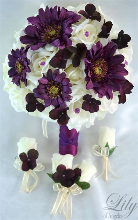 17 piece package silk flowers wedding bouquet artificial bridal party bouquets bride decorations