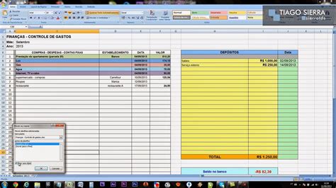 Tiago Sierra Finan As Controle De Despesas Excel B Sico Simples