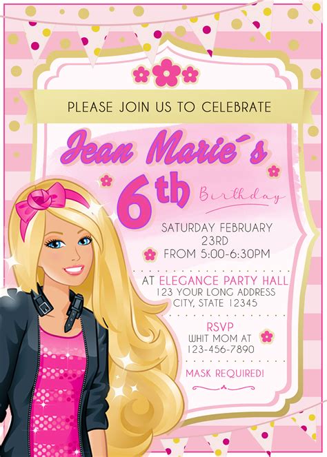 barbie birthday invitation lovely invite
