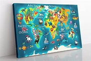 World Map For Kids Canvas Wall Art Framed Children's | Etsy