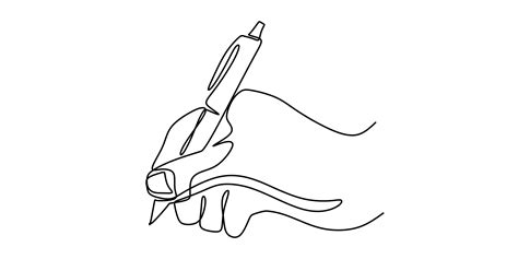 One Line Drawing Of Hand Holding A Pen Writing On A Paper Minimalism