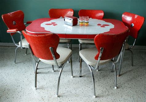 Vintage 1950s Red Kitchen Diner Table Set With 6 Chairs