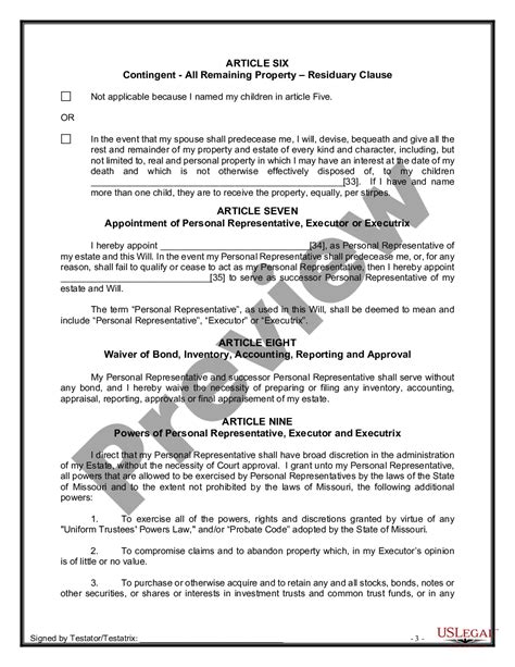 Missouri Legal Last Will And Testament Form For Married Person With