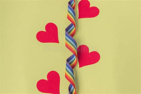 Red Paper Hearts With Rainbow Ribbon On A Yellow Background Thanks To The Medical Staff For