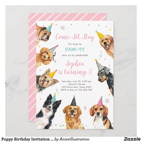 Puppy Birthday Invitation Dog Party Pawty Girl Zazzle Artofit