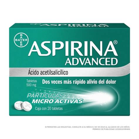 analgésico aspirina advanced 20 tabletas ácido acetilsalicílico 500 mg walmart