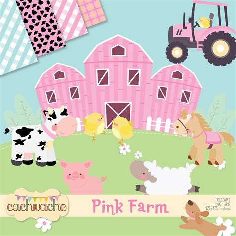 Farm Girls In Pink Clipart Set Craft Supplies And Tools Visual Arts