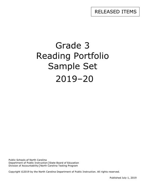 Grade 3 Reading Portfolio Sample Set 201920 Docslib