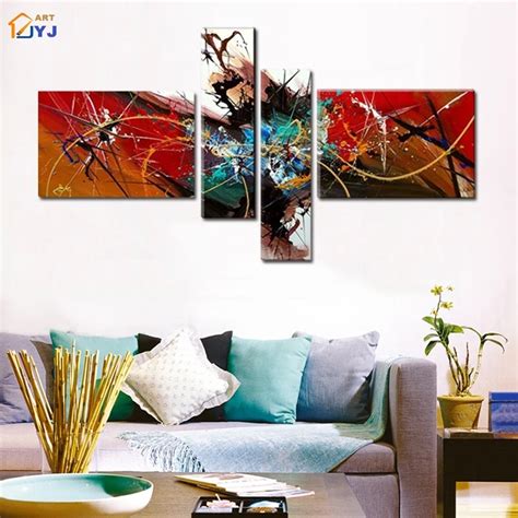 4 Panels Large Modular Picture Qualit Handmade Modern Abstract Oil
