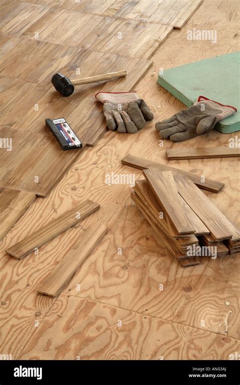 Laying A Wood Parquet Flooring Stock Photo Alamy
