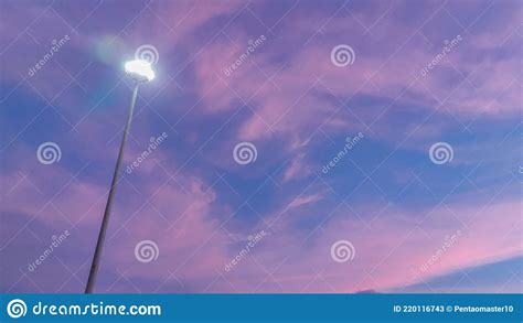Streetlight Pole Shine Light On Twilight Cloudy Sky Stock Image Image
