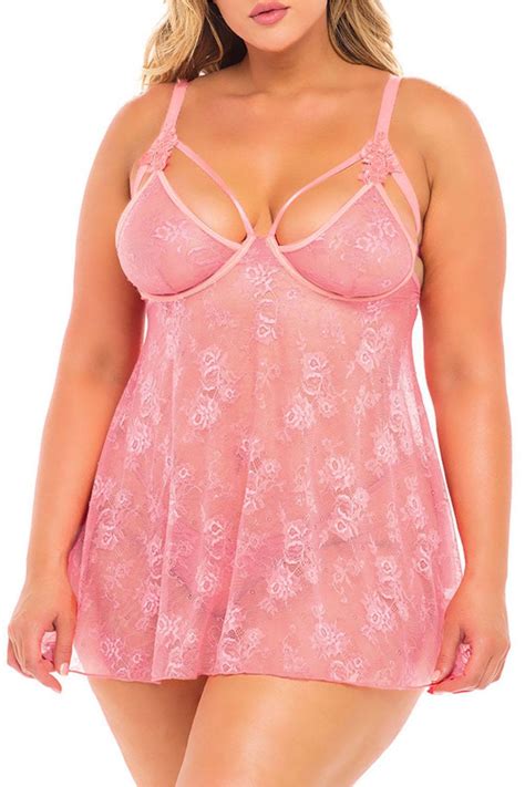 Erotic Plus Size Nightgown Pink Lace