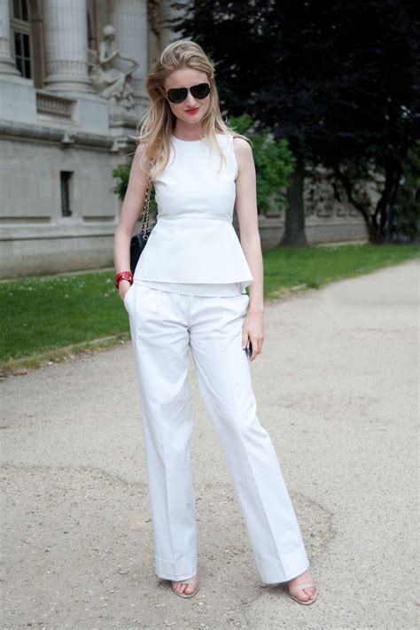 Summer Work Outfit Sleeveless Peplum Top And Wide Leg Trousers Glamour