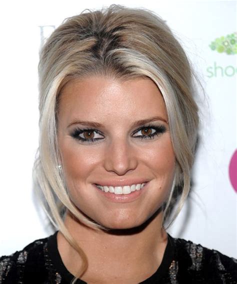 Jessica Simpson Long Straight Champagne Blonde Updo With Light Blonde