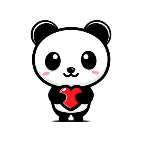 Lindo Panda Abrazando Un Corazón De Amor Vector Premium