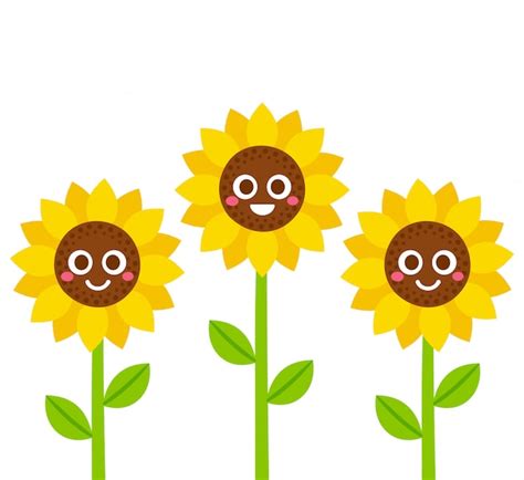 Premium Vector Cute Cartoon Smiling Sunflowers Illustration