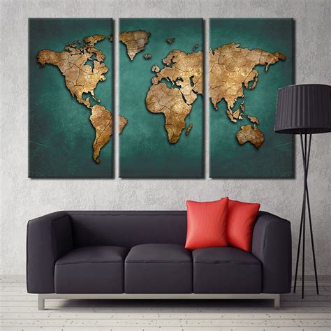 World Map Canvas Wall Painting Home Decor Vintage Large