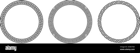 Greek Ornament Circle Frame Set Meander Round Patterns Collection