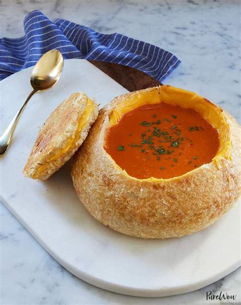 Tomato Soup In Grilled Cheese Bread Bowls Fall Soup Recipes Fall