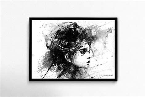 Girl In Black And White Acrylic Painting Print Portrait Art