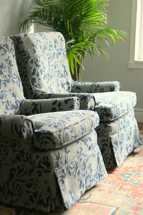 Wing chair cover stretch wingback armchair sofa slipcover elastic furniture protector. Custom Slipcovers by Shelley: Blue Paisley Swivel Rocker ...