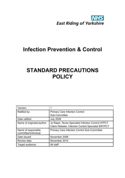 Infection Prevention And Control Standard Precautions Policy