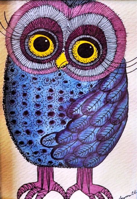 Purple 70s Owl By Lynnette April Cooper Owl Artwork Owls Drawing
