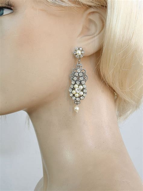 Chandelier Earringsbridal Earrings With Swarovski Pearl And Etsy