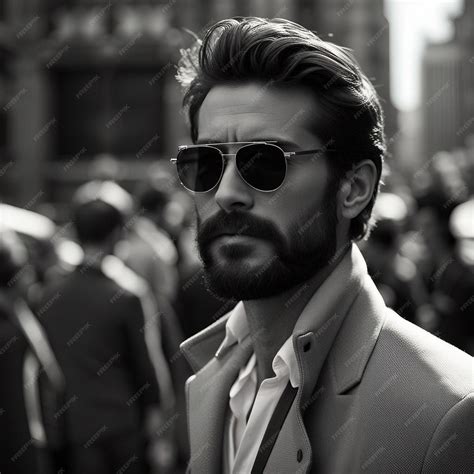 Premium Photo A Young Hipster Man In Black Suit Black Beard And