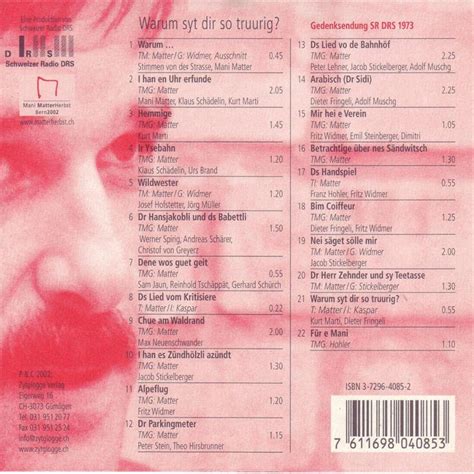 Seine klassiker von „dr sidi abdel hassa vo el hamma, „hemmige bis „i ha es zündhölzli azündt Mani Matter - Warum Syt Dir So Truurig von Mani Matter ...